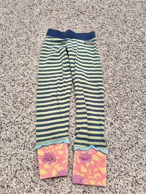 Matilda Jane Navy & Lime Striped Leggings with Floral Cuffs